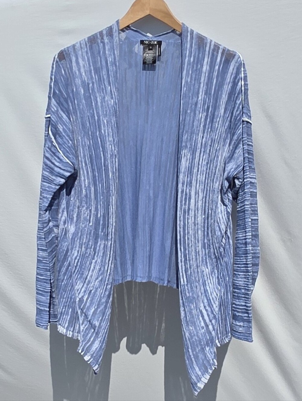 NIC+ZOE Blue Velvet Rib Open-Front Women's Cardigan